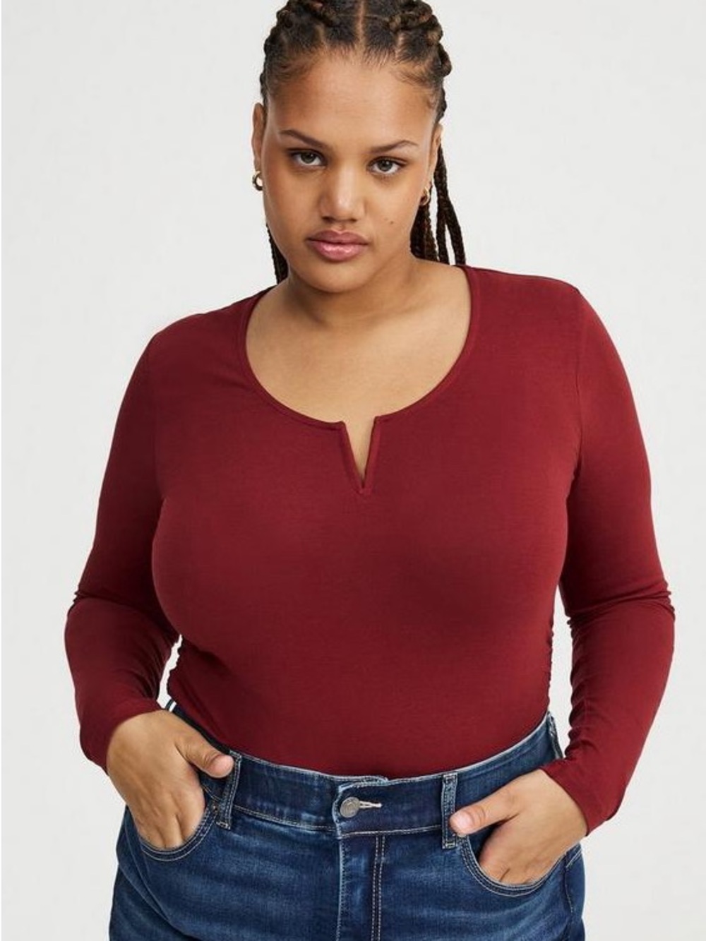 Torrid V-Wire Long Sleeve Ruched Top Syrah Dark Red Women’s Size 2X NWT